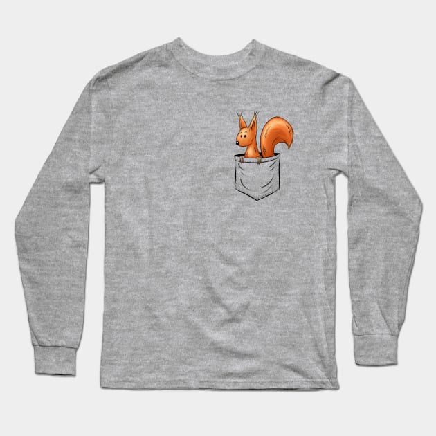 Wildlife Funny Cute Red Squirrel In Your Pocket Long Sleeve T-Shirt by SkizzenMonster